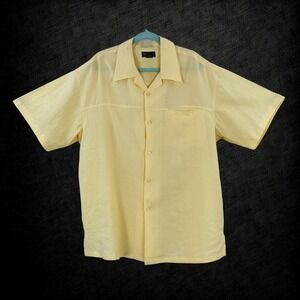 Giorgio Inserti 100% Linen Shirt Short Sleeve Button Down MEN'S‎ Size XL Yellow